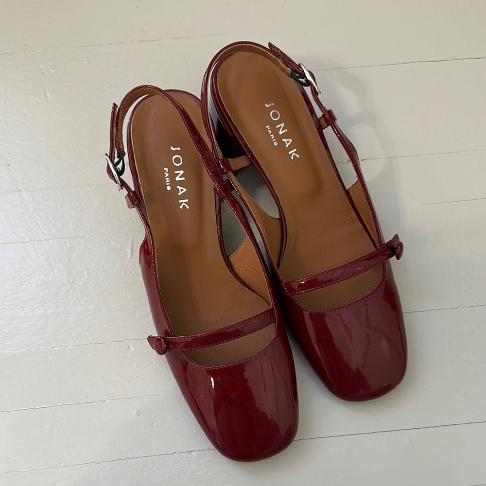 Jonak Paris Red Glossy Slingback Flat with short heel NWOB
